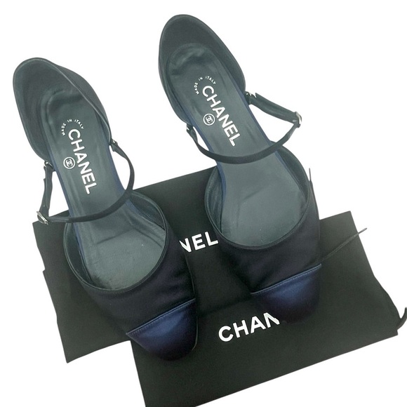 CHANEL Satin Mary Jane Flats CC Logo Navy Blue Size 38.5EU / 8.5US - Picture 15 of 16